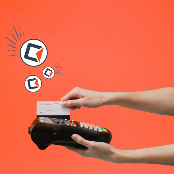 person making a payment on card machine